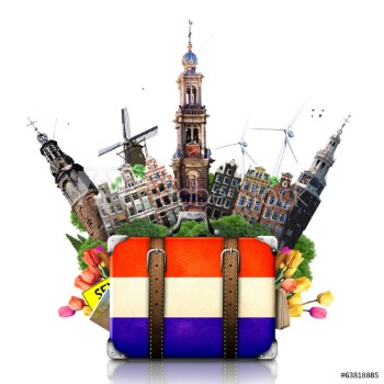 Bild på Holland Amsterdam landmarks travel and retro suitcase